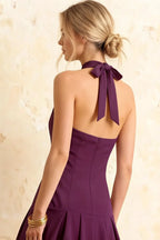 Harper Grape Midi V Neck Sleeveless Dress with Drop Waist