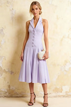 Harper Lavender A Line V Neck Midi Dress with Drop Waist