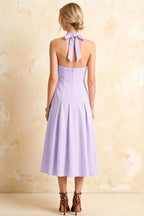 Harper Lavender A Line V Neck Midi Dress with Drop Waist