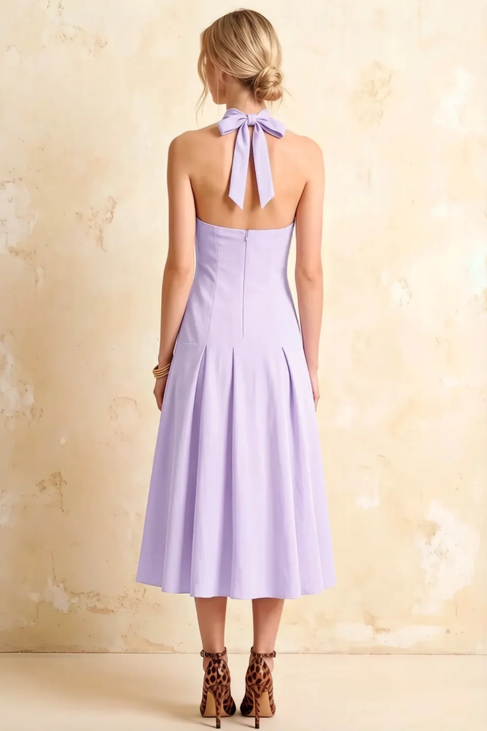 Harper Lavender A Line V Neck Midi Dress with Drop Waist