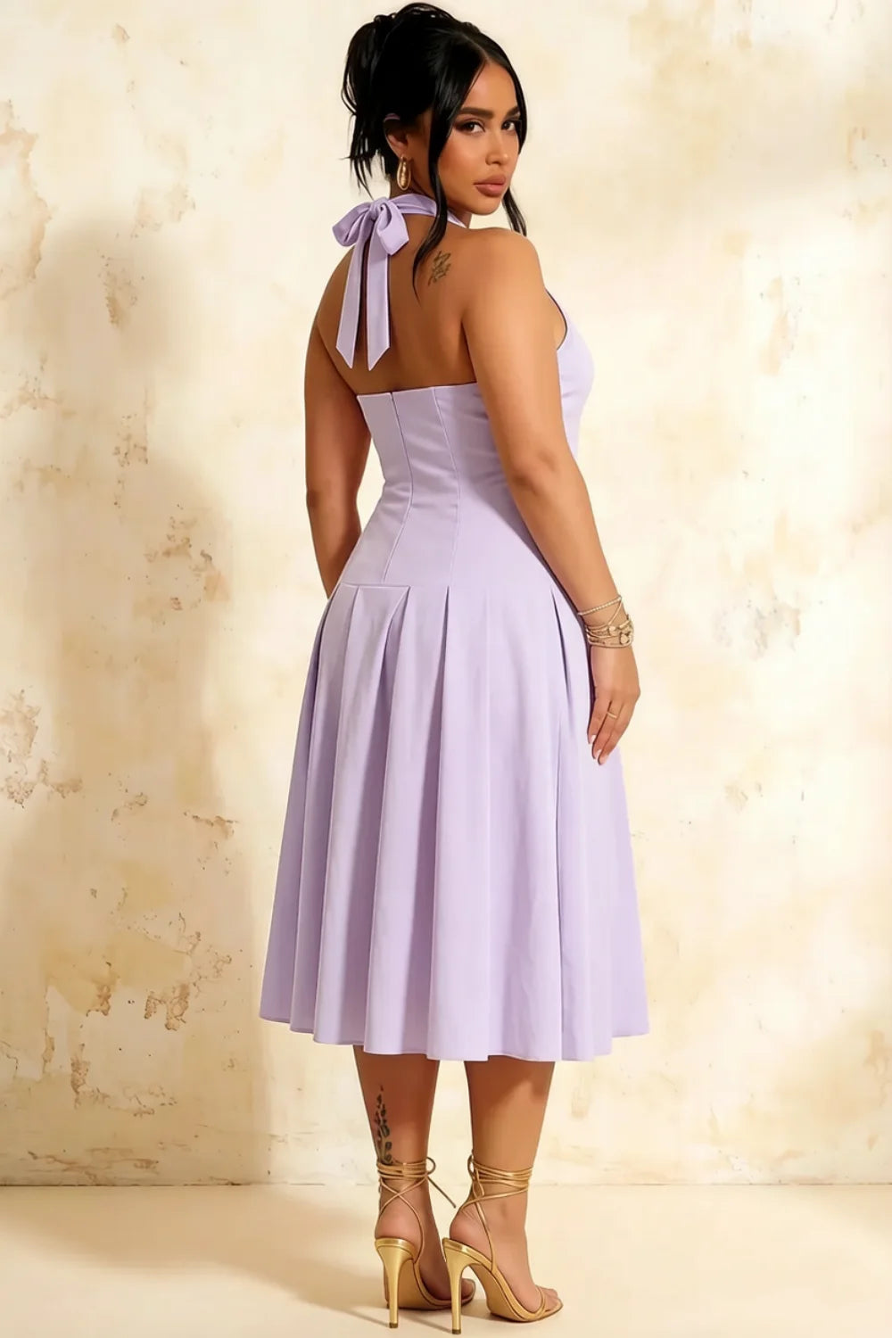 Harper Lavender A Line V Neck Midi Dress with Drop Waist