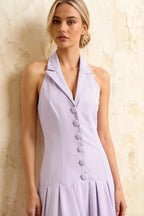 Harper Lavender A Line V Neck Midi Dress with Drop Waist