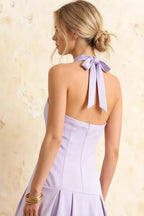 Harper Lavender A Line V Neck Midi Dress with Drop Waist