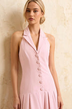 Harper Light Pink V Neck Midi Dress with Drop Waist