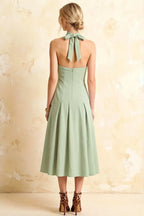 Harper Mint Halter V Neck Midi Dress | Elegant Drop Waist