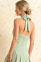 Harper Mint Halter V Neck Midi Dress | Elegant Drop Waist