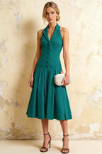 Harper Peacock Midi Deep V Neck Dress with Cleavage