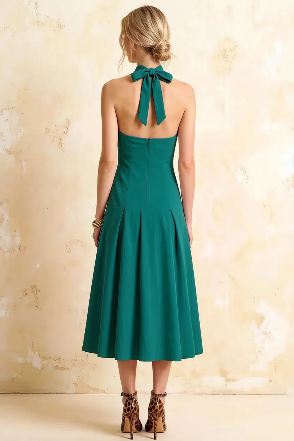 Harper Peacock Midi Deep V Neck Dress with Cleavage