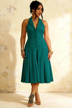 Harper Peacock Midi Deep V Neck Dress with Cleavage