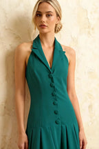 Harper Peacock Midi Deep V Neck Dress with Cleavage
