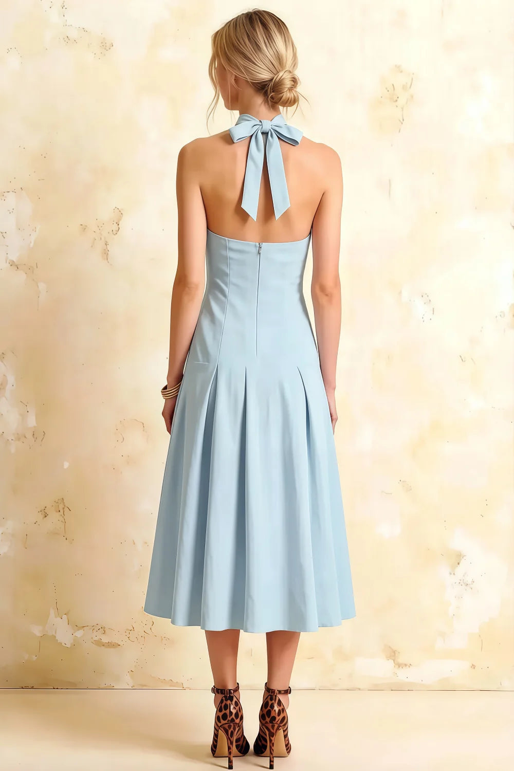 Harper Powder Blue V Neck Midi Dress for Women
