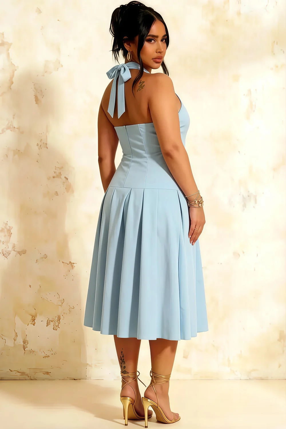 Harper Powder Blue V Neck Midi Dress for Women