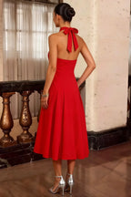Harper Red Midi V Neck Cocktail Dress | Drop Waist Halter