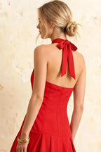 Harper Red Midi V Neck Cocktail Dress | Drop Waist Halter