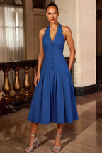 Harper Royal Blue Midi V Neck Dress for Women