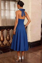 Harper Royal Blue Midi V Neck Dress for Women