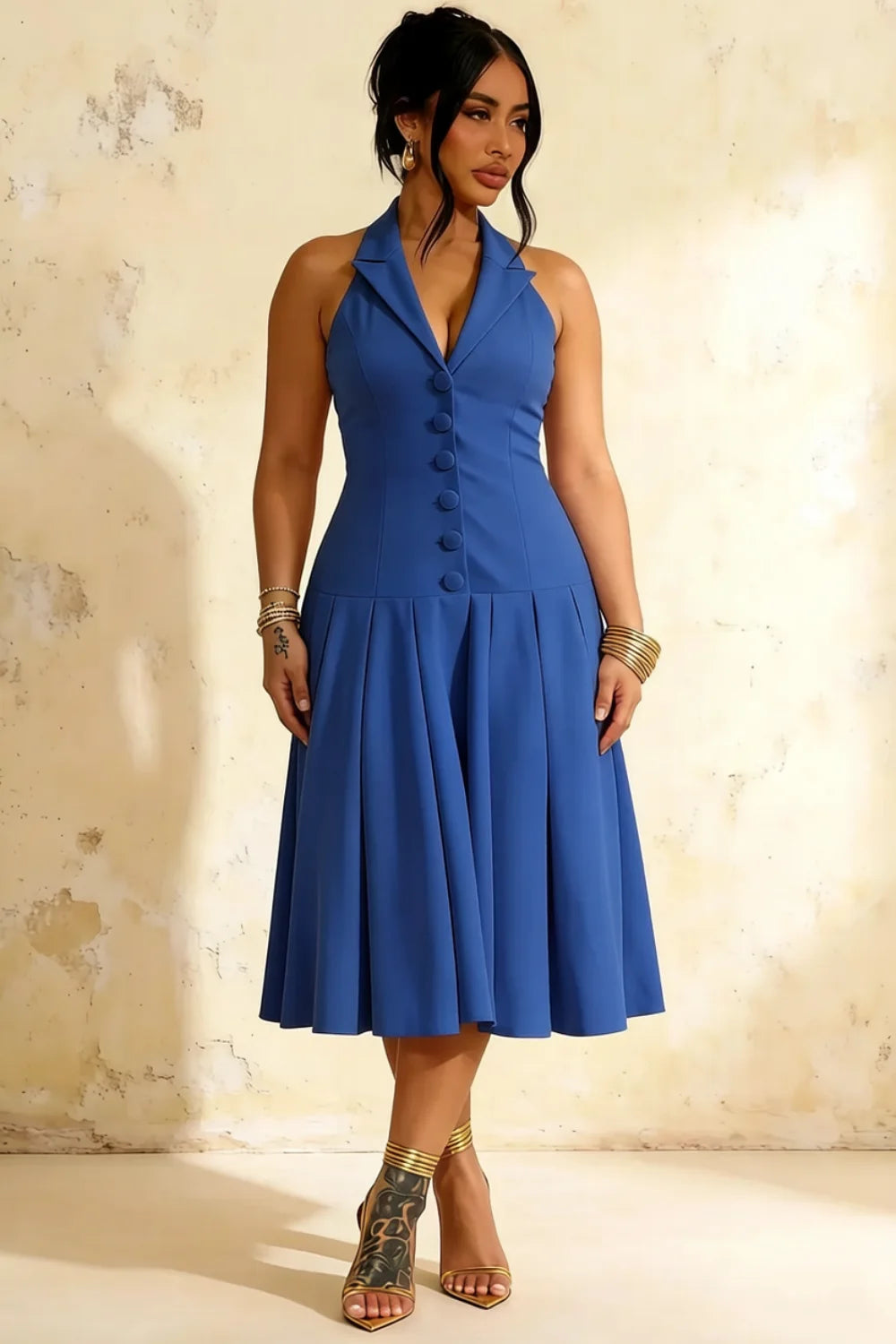 Harper Royal Blue Midi V Neck Dress for Women