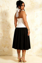 Harper White and Black V Neck Midi Dress with Drop Waist