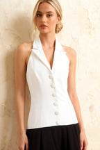 Harper White and Black V Neck Midi Dress with Drop Waist