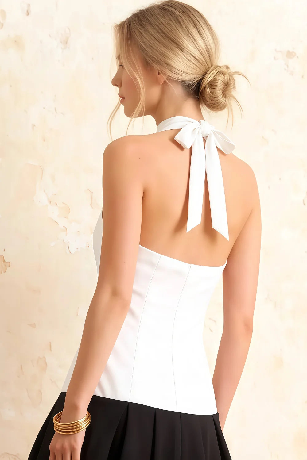 Harper White and Black V Neck Midi Dress with Drop Waist
