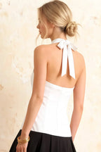 Harper White and Black V Neck Midi Dress with Drop Waist