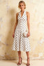 Harper White Polka Dot V Neck Midi Dress