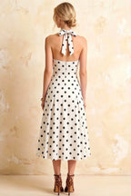 Harper White Polka Dot V Neck Midi Dress