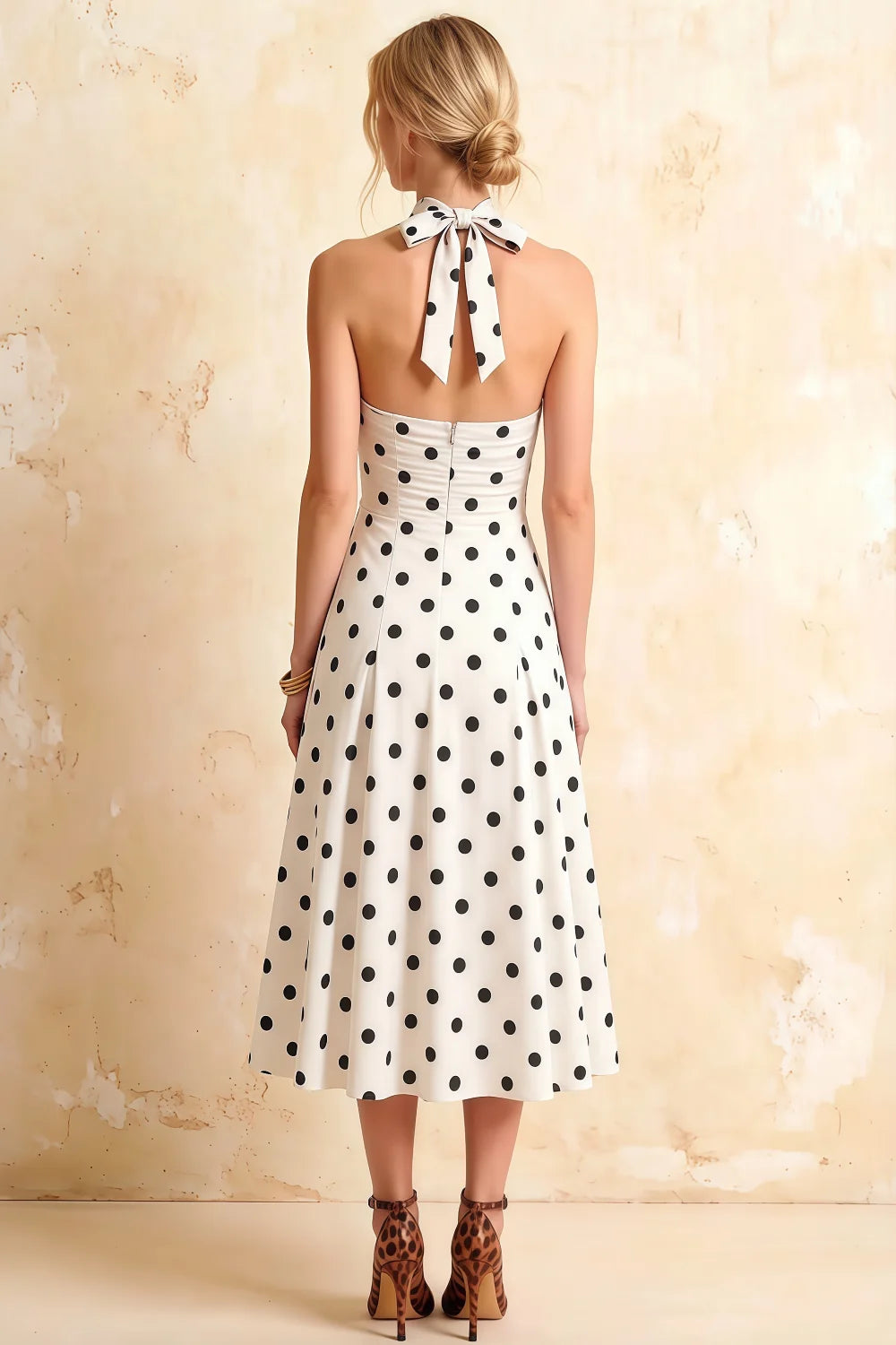 Harper White Polka Dot V Neck Midi Dress