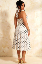 Harper White Polka Dot V Neck Midi Dress
