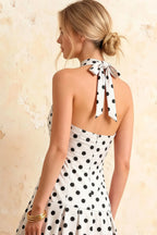 Harper White Polka Dot V Neck Midi Dress