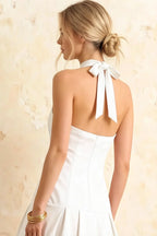 Harper White V-Neck Midi Dress with Drop Waist
