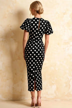Harriet Black Polka Dot Puff Sleeve Midi Dress | Elegant Black Dress for Party