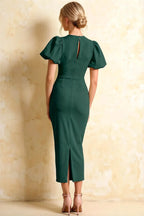 Harriet Emerald Green Puff Sleeve Midi Dress | Elegant Bodycon for Party