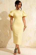 Harriet Lemon Puff Sleeve Midi Dress | Elegant Women's Dress