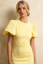 Harriet Lemon Puff Sleeve Midi Dress | Elegant Women's Dress
