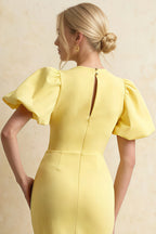 Harriet Lemon Puff Sleeve Midi Dress | Elegant Women's Dress