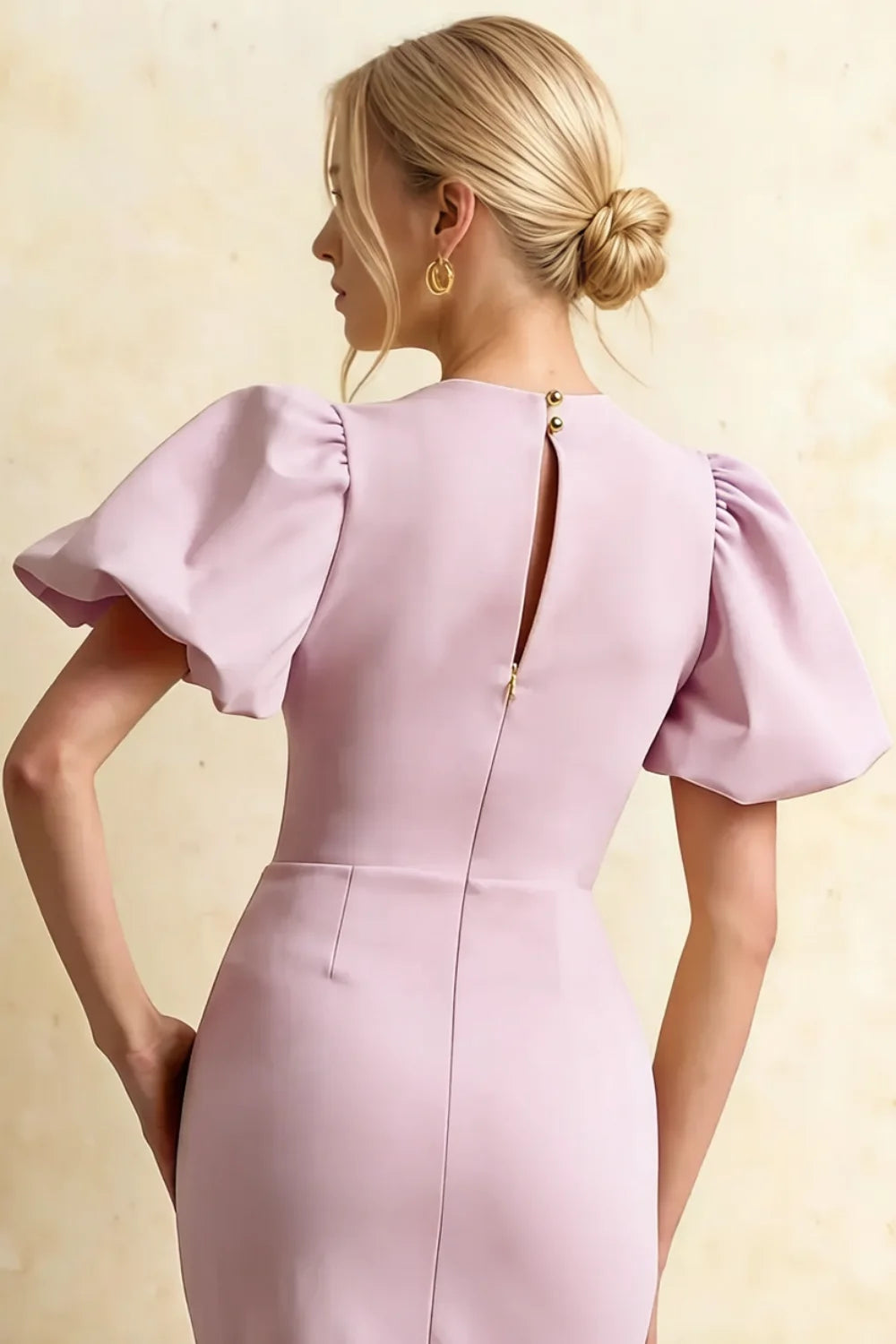 Harriet Lilac Puff Sleeve Midi Dress | Elegant Purple Dress for Wedding & Party