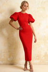 Harriet Red Puff Sleeve Midi Dress | Bodycon Party Dress