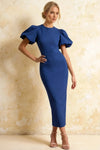 Harriet Royal Blue Puff Sleeve Midi Dress | Blue Dress for Cocktail