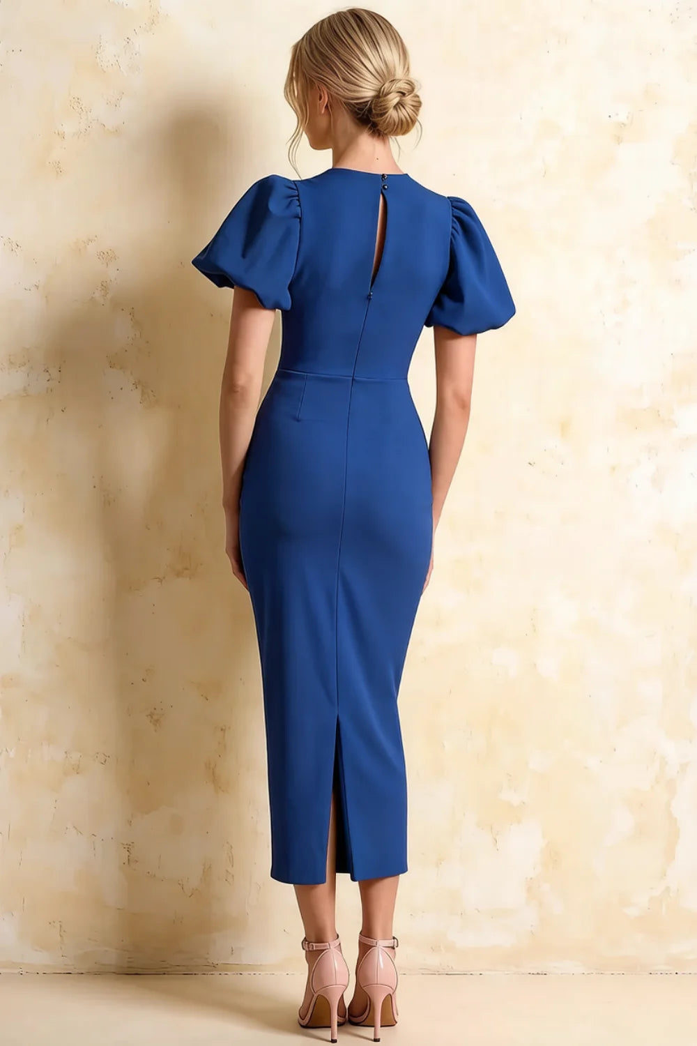 Harriet Royal Blue Puff Sleeve Midi Dress | Blue Dress for Cocktail