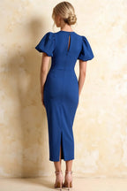 Harriet Royal Blue Puff Sleeve Midi Dress | Blue Dress for Cocktail