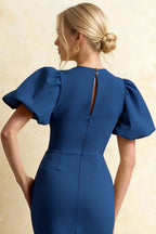 Harriet Royal Blue Puff Sleeve Midi Dress | Blue Dress for Cocktail