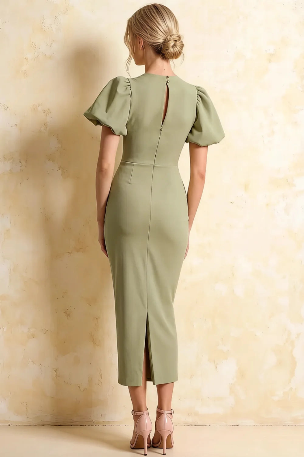 Harriet Sage Green Puff Sleeve Midi Dress | Chic Green Dress for Casual Brunch
