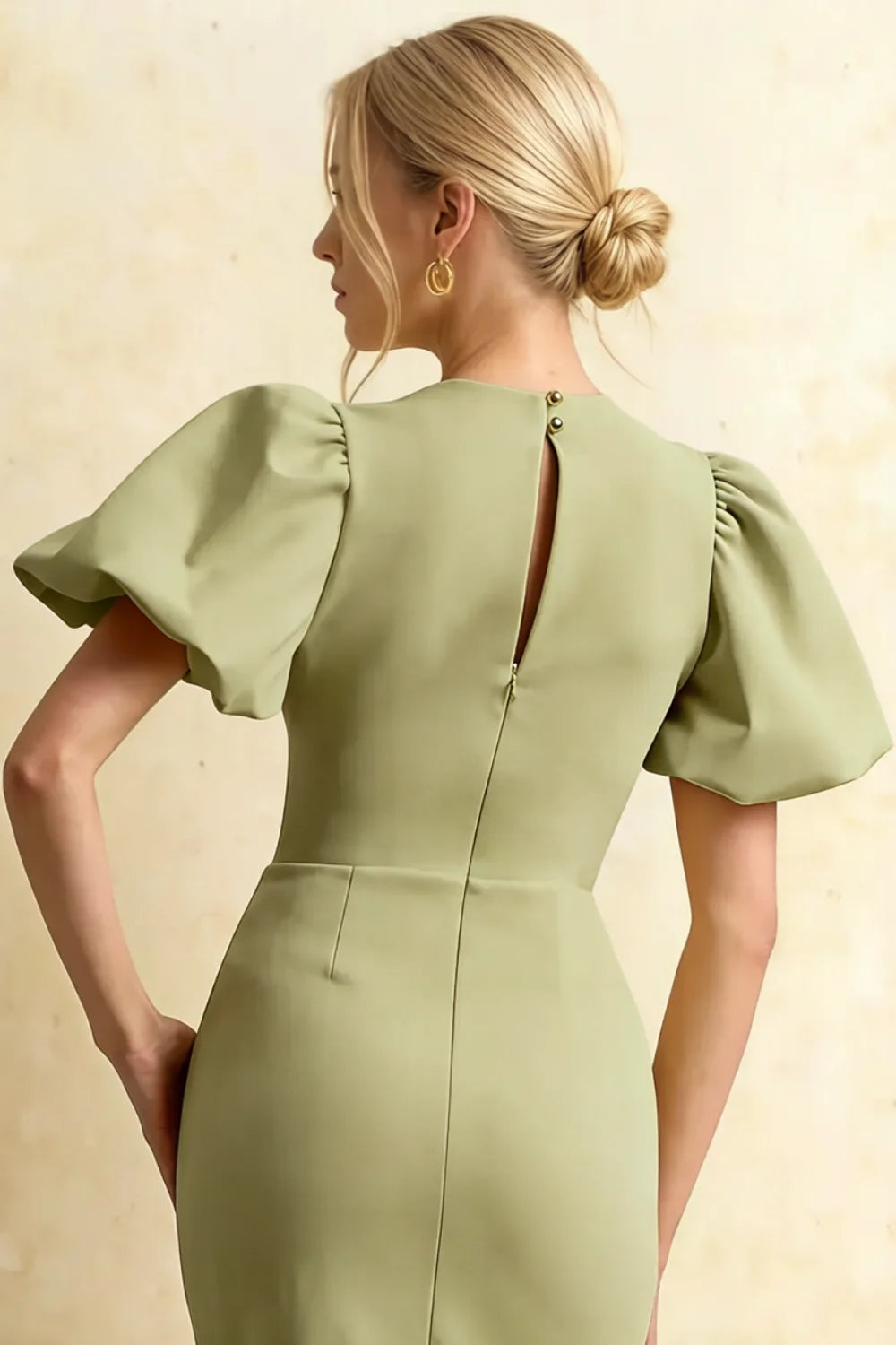 Harriet Sage Green Puff Sleeve Midi Dress | Chic Green Dress for Casual Brunch