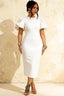 Harriet White Puff Sleeve Midi Dress | Elegant Back Detail Dress