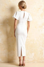 Harriet White Puff Sleeve Midi Dress | Elegant Back Detail Dress