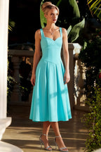 Heather Aqua A Line Midi Dress | Elegant Sweetheart Cocktail Dress