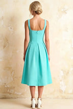 Heather Aqua A Line Midi Dress | Elegant Sweetheart Cocktail Dress