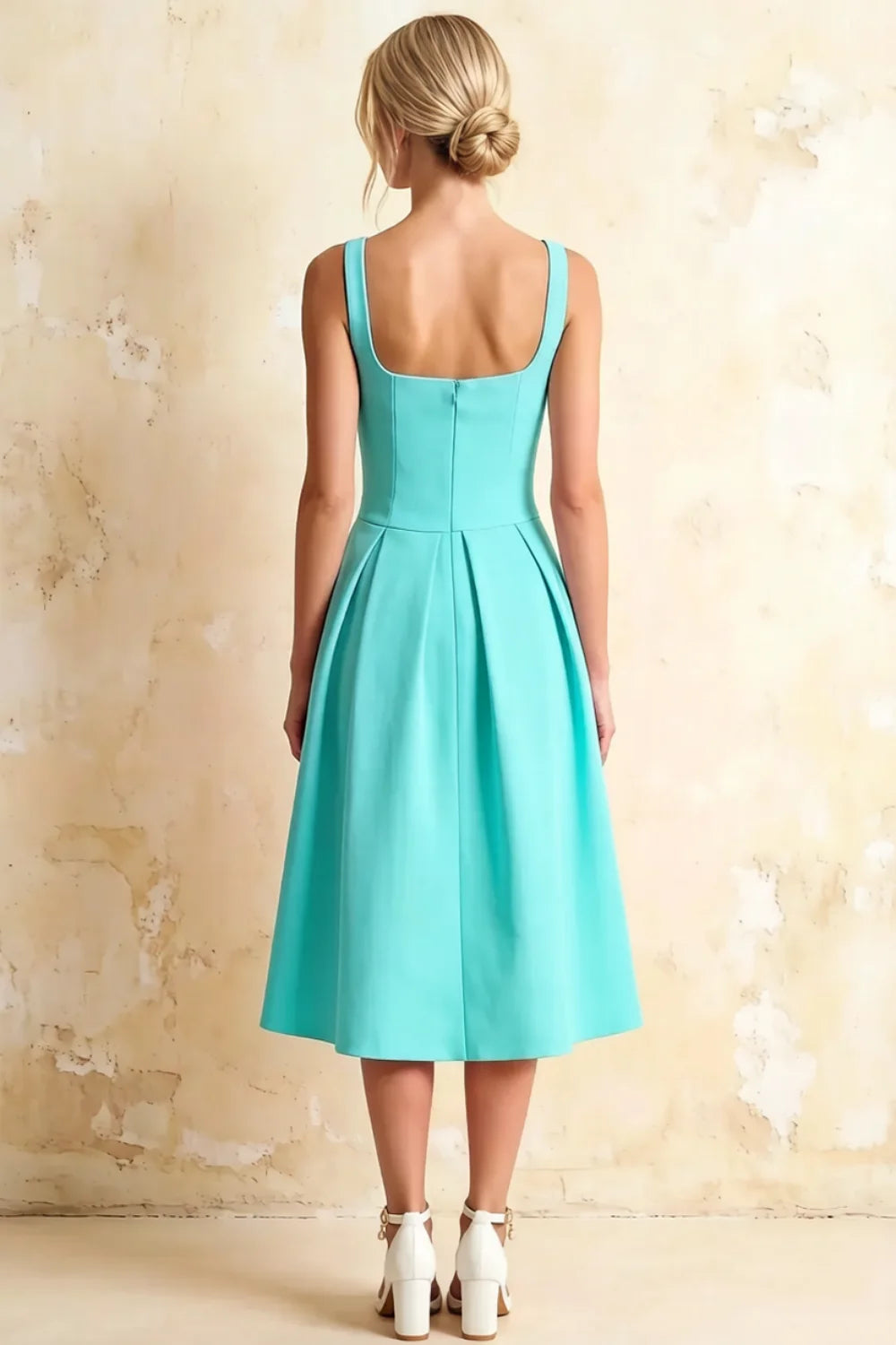 Heather Aqua A Line Midi Dress | Elegant Sweetheart Cocktail Dress