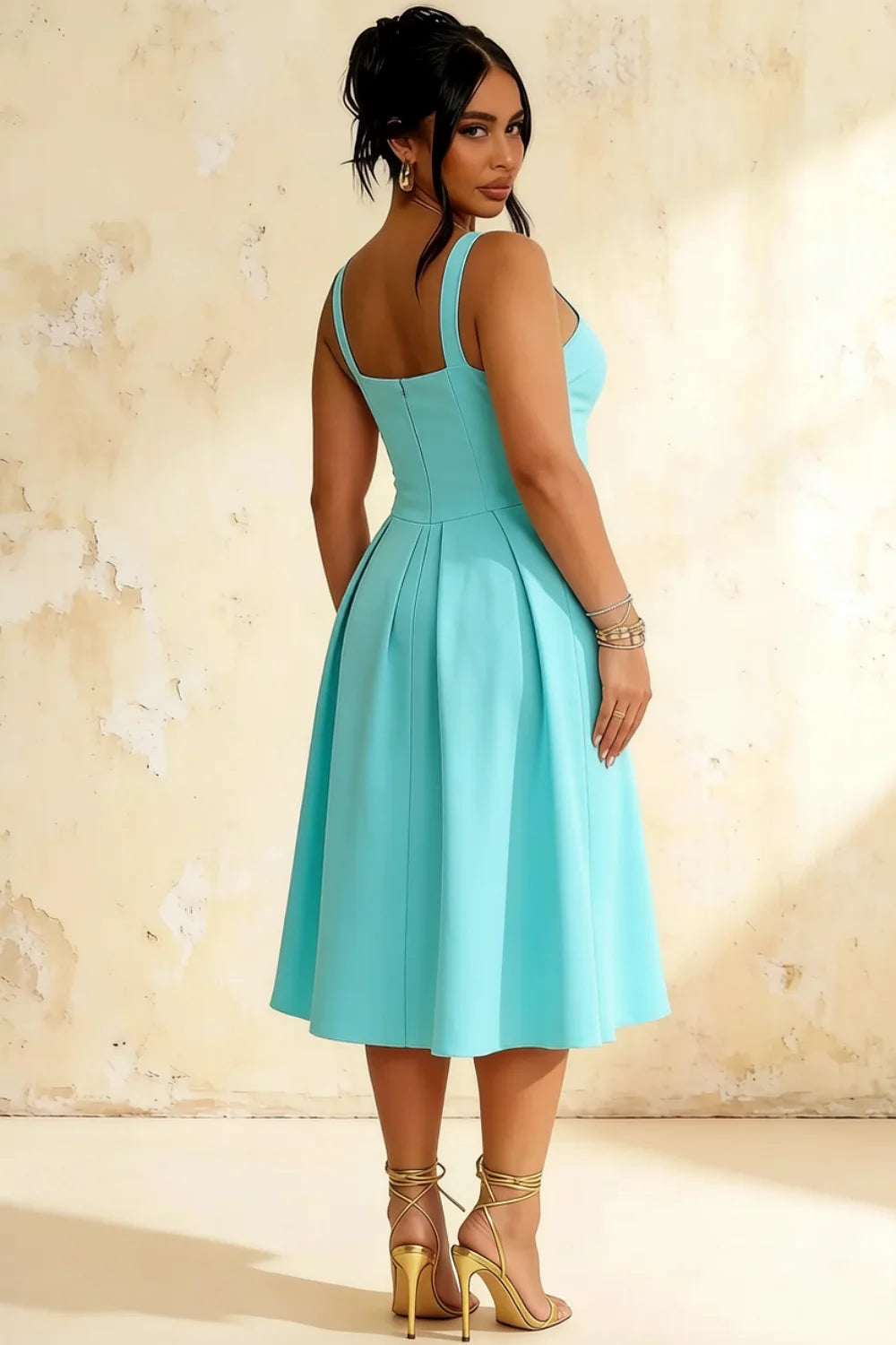 Heather Aqua A Line Midi Dress | Elegant Sweetheart Cocktail Dress